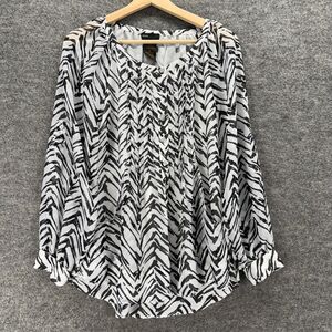 Grace Blouse Women S Small White Striped 1/2 Button Long Sleeve Pockets Lined